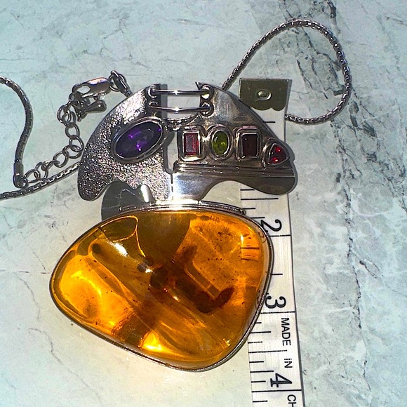 Amber and Silver Pendant Necklace - Picture 7 of 9